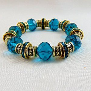 Peacock Blue Large Crystal Chunky Bracelet Stretch